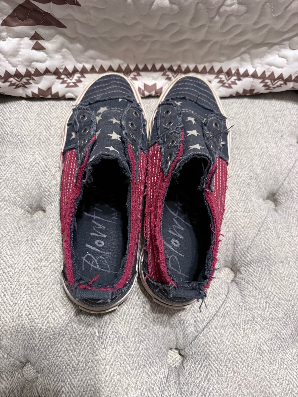 Blowfish Navy and Red Distressed Slip-On Sneakers